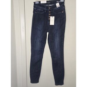 Judy Blue High Waist Skinny Jeans Dark Wash Exposed Button Fly Size 0/24 NWT